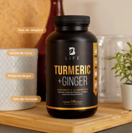 Turmeric + Ginger Raíz de Cúrcuma y Jengibre 180 cap | Blife