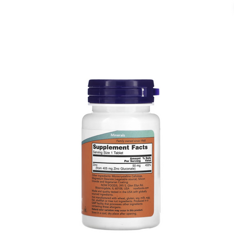 Gluconato de Zinc 50mg Tabletas | Now