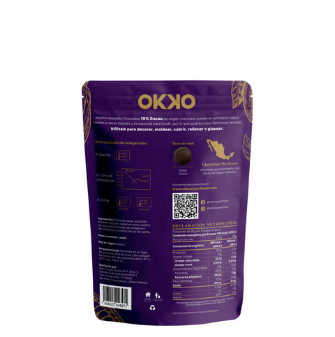 Chocolate Amargo 70% Cacao Para Fundir 200g Okko