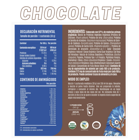 Proteína Vegetal Birman Falcon Tabla nutrimental Chocolate